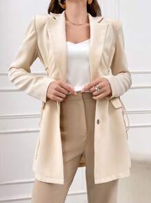 Modelyn Women's Long Side Lace-Up Design Suit Jacket - Apricot - View 4