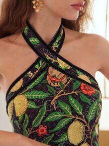 MOTF PREMIUM PLANTS PRINT CRISSCROSS HALTER TOP