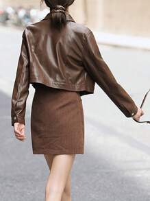 Chiquease Women's Fashionable Cropped PU Leather Jacket For Autumn