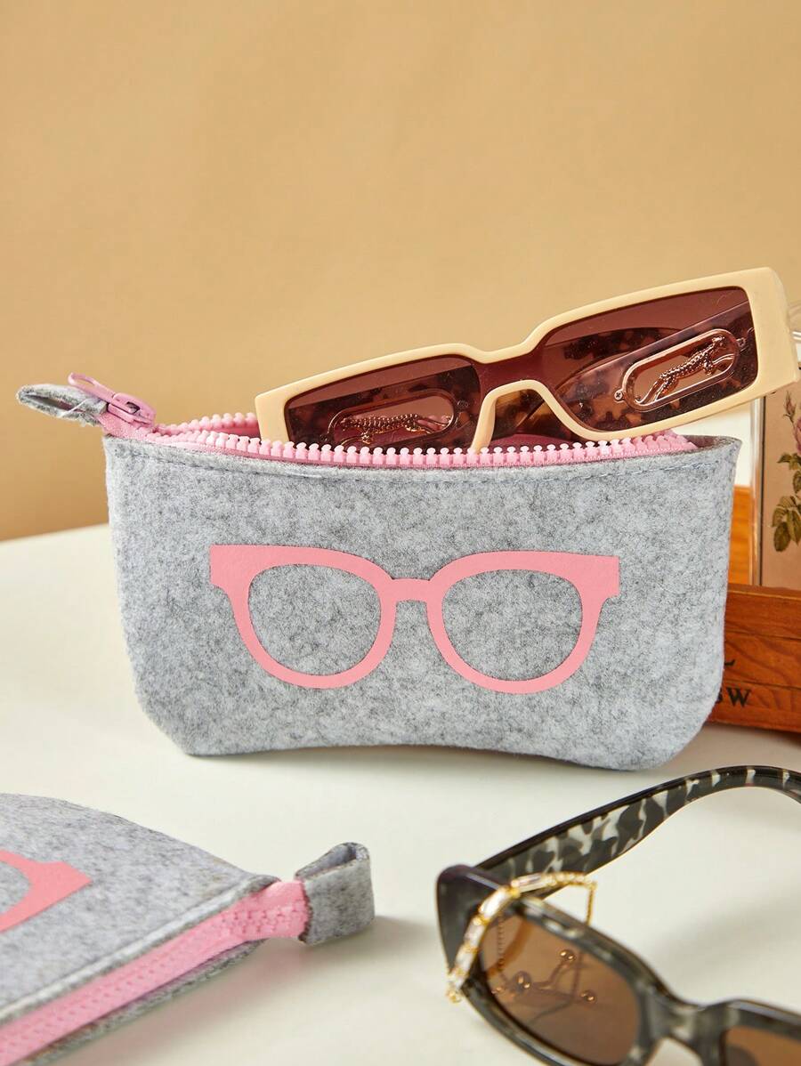 SHEIN 1pc Thickened Felt Eyeglass Bag, Stylish Unisex Knitted Felt Glasses Bag,Storage Bag, Suitable For Sunglasses, Essentials For Summer Trip To The Beach Christmas For Holiday Gift Giving,Boho Vibes - Pink - View 1