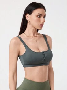 SHEIN Sport Gameset Sujetador deportivo para mujer con correas anchas y unicolor, adecuado para yoga