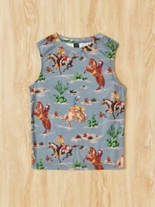 SHEIN LUNE 女式假日休閒仙人掌印花牛仔頂 - 淺灰色 - 查看 7