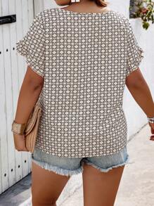 Breezaya Áo cánh đơn giản in họa tiết ngẫu nhiên Boho cỡ lớn dành cho nữ, mặc hàng ngày, mùa hè - Màu be - Xem 2