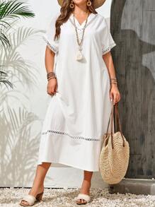 EMERY ROSE Abito bianco estivo con maniche corte e scollo a V di taglia grande per le vacanze estive