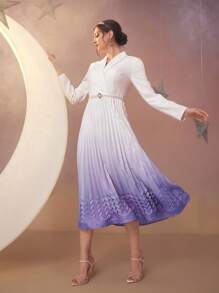 Modelyn Women's Gradient Color V-Neck Pleated Arab Dress Long Evening Dresses - Purple - View 8