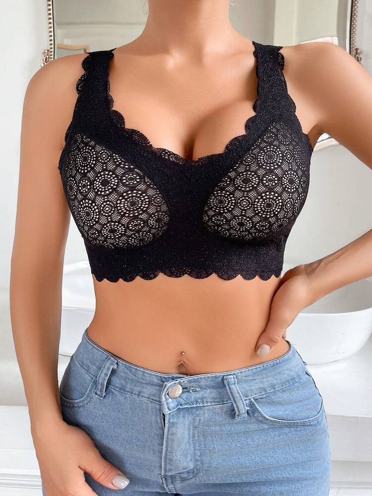 Ladies' Lace Beauty Back Bra Vest, Wire-Free Push-Up Bra, Seamless Underwear, 1pc