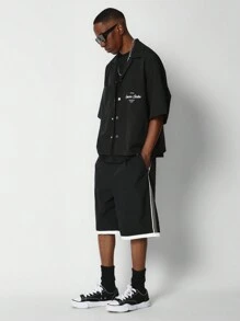 SUMWON Nylon Bermuda Short With Side Stripes - Black - View 3