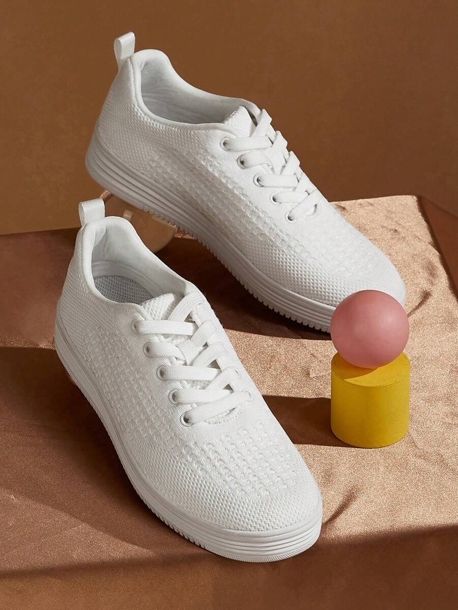 Lace-up Front Sneakers - White - View 1