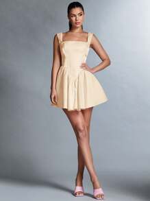 SHEIN BAE Women's Solid Color Square Neck Backless Summer Dress - Apricot - View 8