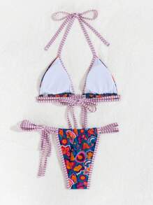 SHEIN Swim 女士度假蝴蝶印花露背性感比基尼套装夏季 - 彩色 - 查看 2