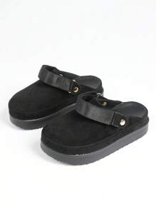 Sandália plataforma chunky slide 2024, confortável, casual, minimalista, versátil e de alta qualidade, meias vermelhas de Natal para mulheres - Preto - Ver 7
