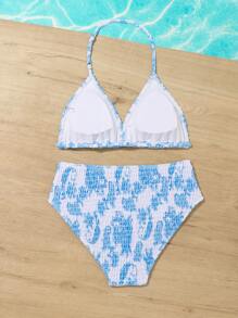 Tween Girl Swimwear Set With Random Prints - Blue - View 2