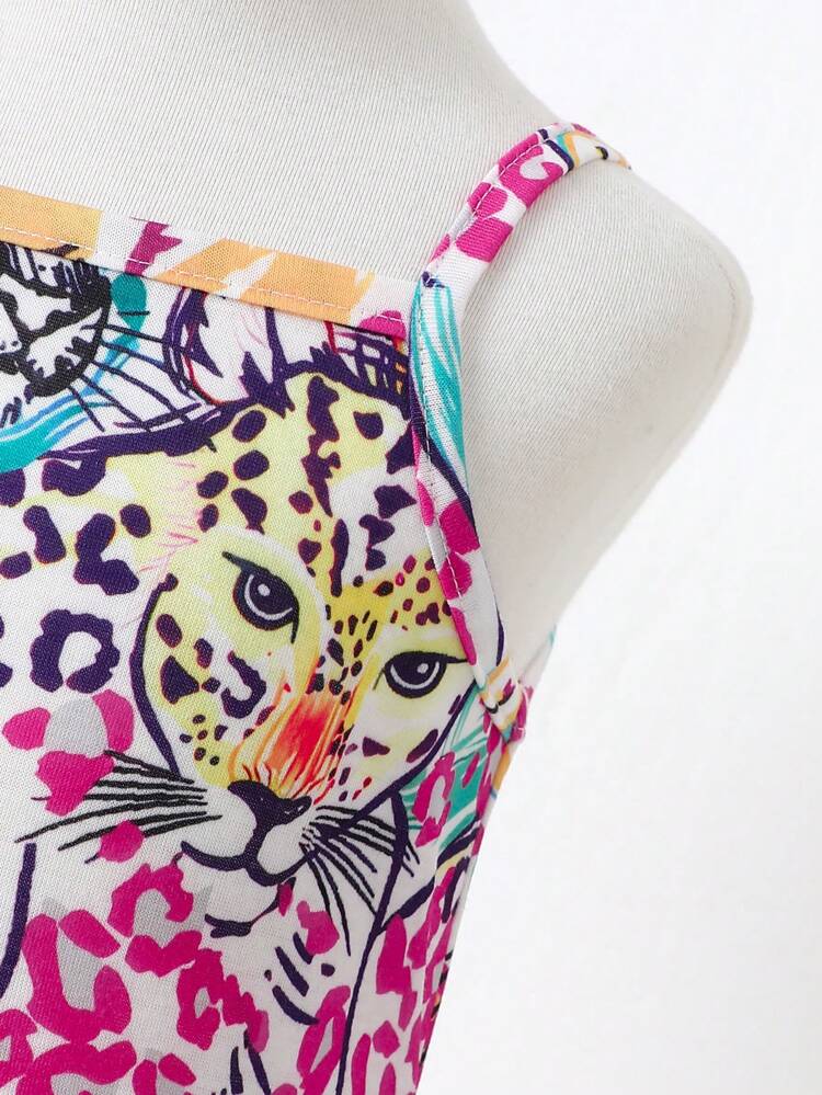 Baby Girl Denim Jacket + Printed Cami Dress Set, 2pcs