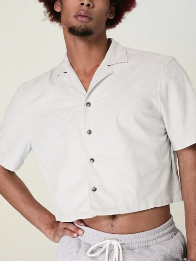 FeverCity Men Summer Casual Solid Color Short Sleeve Button-Down Shirt