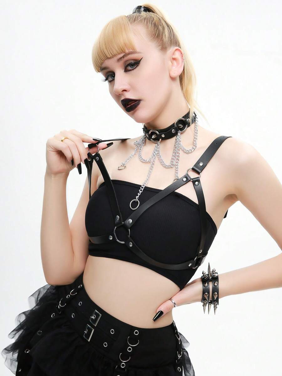 2入組女式束縛性感內衣配件套裝 - 黑色 - 查看 1