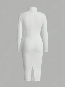 Zolique Màu thuần Áo cao cổ Quần bó Tay áo dài Đầm - trắng - Xem 2