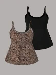 SHEIN EZwear 2 Pcs/Set Plus Size Women's Simple Daily Camisole For Summer