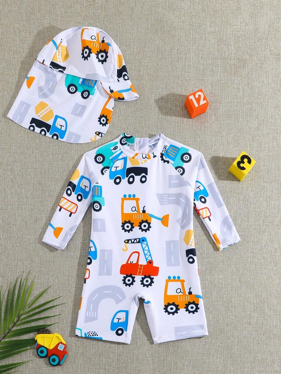 嬰兒男童泳衣/印花/連體/附帽 - 彩色 - 查看 1