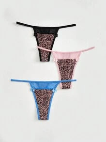 ROMWE J-Fashion Bộ 3 bộ bikini in họa tiết da báo Shibuya màu khối thông dành cho nữ - Nhiều màu - Xem 1