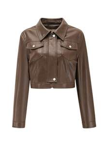 Chiquease Women's Fashionable Cropped PU Leather Jacket For Autumn