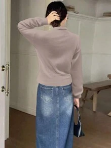 SHEIN Unity Simple And Elegant Soft Style Cardigan Fall Cloth For Women - Mocha Brown - View 2