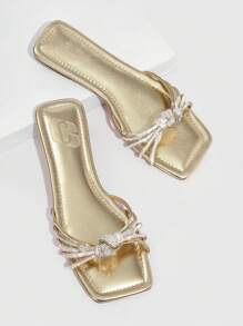 CUCCOO TILAWA Zapatos de mujer con decoración de strass, sandalias deslizantes para vacaciones de verano, rebajas de verano, sandalias elegantes para Halloween, Navidad, otoño