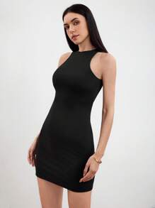 SHEIN Sport Gameset Women's Summer Solid Color Backless Sleeveless Sports Romper Dress