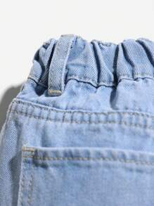 Young Girl Washed Denim Jeans With Holiday Casual Style And Fluffy Hem - Light Wash - View 5
