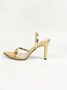 Jin Bei Qi Giày sandal cao gót mũi nhọn quai kim loại dành cho nữ, thích hợp cho mùa xuân/hè, kiểu dáng sang trọng, dự tiệc hoặc các dịp trang trọng. - Vàng - Xem 8