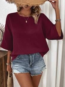 SHEIN LUNE Washed Cotton Poplin Casual Shirt - Maroon - View 1