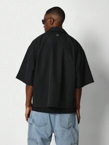 SUMWON Boxy Fit Nylon Shirt With Patch Pocket And Front Embroidered Print - Black - View 2