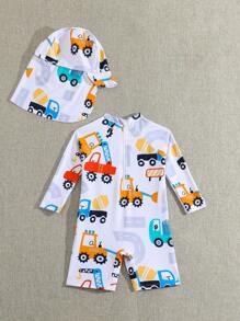 嬰兒男童泳衣/印花/連體/附帽 - 彩色 - 查看 2