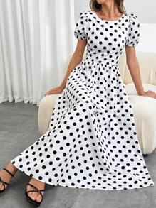 SHEIN Privé Women's Elegant Legant Romantic Date Party Daily Polka Dot Sexy Backless A-Line Dress ,Summer Long Dresses,Beach Dress ,DressBackless Boho Dress Suitable For Beach Vacations, Elegant Gatherings, Dating, Parties,Beer Festivals, Music Festivals, Graduation Parties, Rave Festival Outfits - Multicolor - View 1
