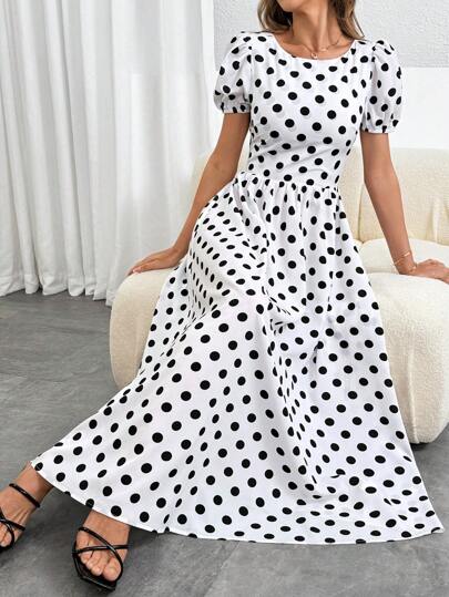 SHEIN Privé Women's Elegant Legant Romantic Date Party Daily Polka Dot Sexy Backless A-Line Dress ,Summer Long Dresses,Beach Dress ,DressBackless Boho Dress Suitable For Beach Vacations, Elegant Gatherings, Dating, Parties,Beer Festivals, Music Festivals, Graduation Parties, Rave Festival Outfits