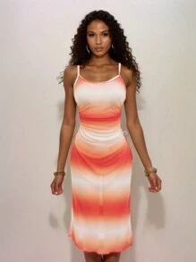 SHEIN Swim Women Beach Gradient Side Drawstring Split Cami Dress Cover Up Summer - Multicolor - View 8