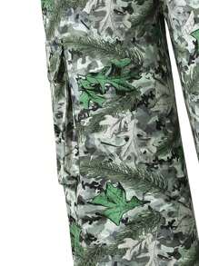 SHEIN Tween Boy Vacation Style Plant Printed Wide-Legged Casual Pants With Pockets - Army Green - View 3