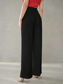 MOTF PREMIUM SOLID SLANT POCKET SEAM FRONT WIDE LEG SUIT PANTS - Black - View 3