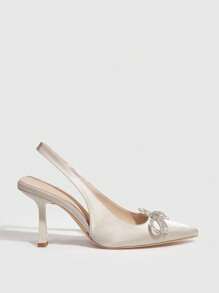 CUCCOO CHICEST Giày nữ thiết kế nơ thời trang màu be thanh lịch giày cao gót quai sau cho mùa hè giày cao gót tốt nghiệp giày cao gót dự tiệc giày đi nghỉ giày cao gót thanh lịch mùa hè giáng sinh mùa thu năm mới ngày lễ - Màu be - Xem 3