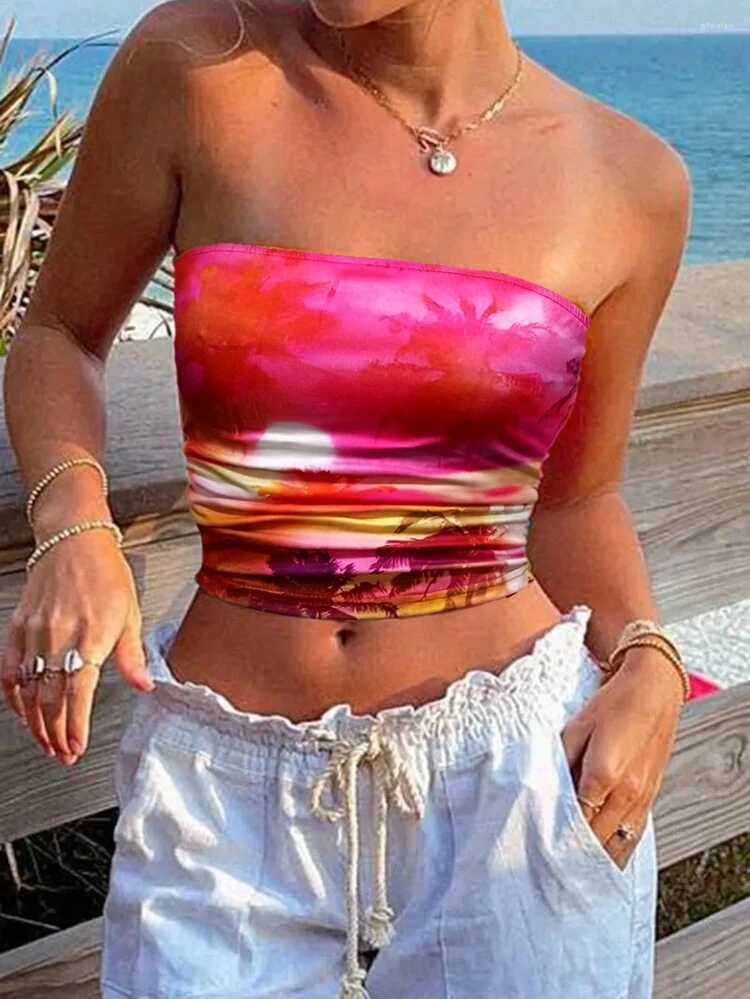 Summer Vacation Vibes Printed Slim Fit Bandeau Top