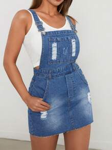 RueChic Ripped Slant Pocket Denim Overalls