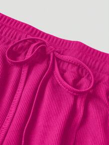 Chiquease Women's Summer Solid Color Square Neck Short Sleeve Cropped Bodysuit And Casual Wide Leg Pants Casual Two-Piece Outfit - Hot Pink - View 6