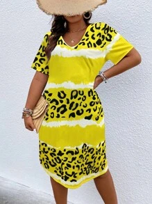 SHEIN LUNE Robe ample pour femme de grande taille imprimé léopard à la mode - Multicolore - Voir 4