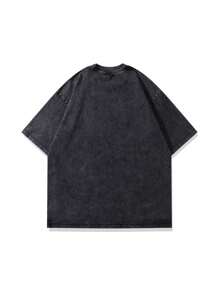 Men's Summer Letter Tape Print Round Neck Short Sleeve Casual Distressed Washed T-Shirt