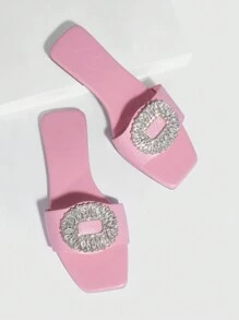 女鞋鑲有鑽石的平底涼鞋,迷人的夏季滑鞋,適用於春季和夏季 - 淺粉色 - 查看 1