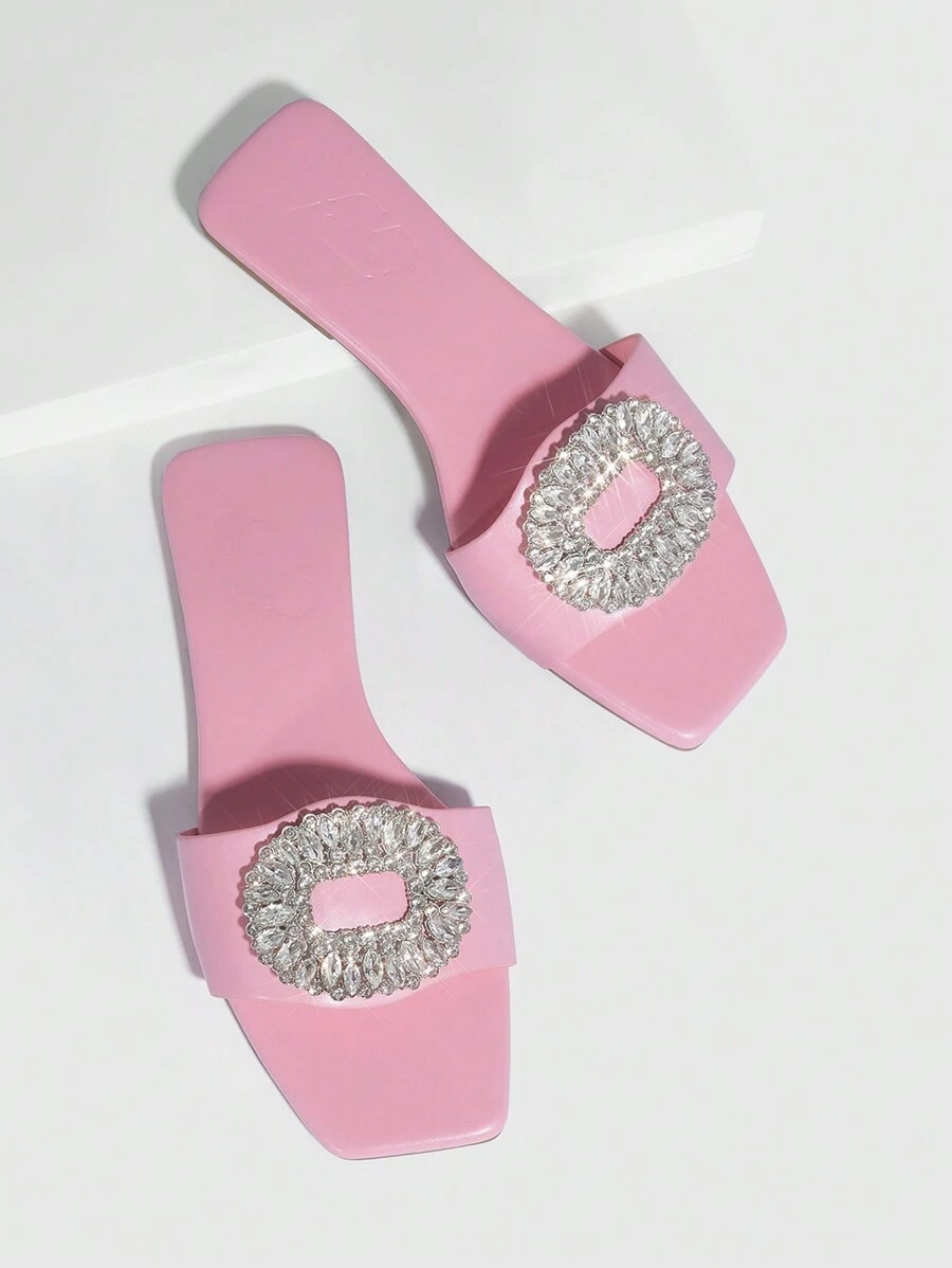 女鞋鑲有鑽石的平底涼鞋,迷人的夏季滑鞋,適用於春季和夏季 - 淺粉色 - 查看 1