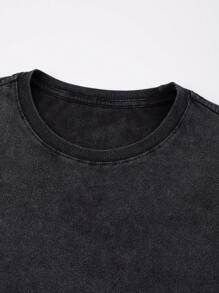 ROMWE MEN Goth Men's Dark Punk Printed Washed Distressed Short Sleeve T-Shirt, Summer, High Street Vintage Style - Black - View 4