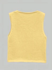 New Arrival Women's Casual Solid Color V-Neck Knitted Top - Yellow - View 2