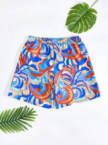 Manfinity Men's All Over Print Drawstring Elastic Waist Loose Beach Shorts, Vacation Style
