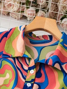 SHEIN LUNE Casual Lapel Neck Half-Placket Woven Dress With Psychedelic Print