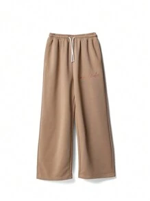 SUMWON Ensemble 2 pièces pour préadolescentes avec t-shirt oversize à manches coudes et pantalon de survêtement ajusté droit avec broderie